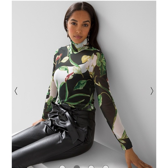 White House Black Market Tops - WHBM FLORAL TURTLENECK